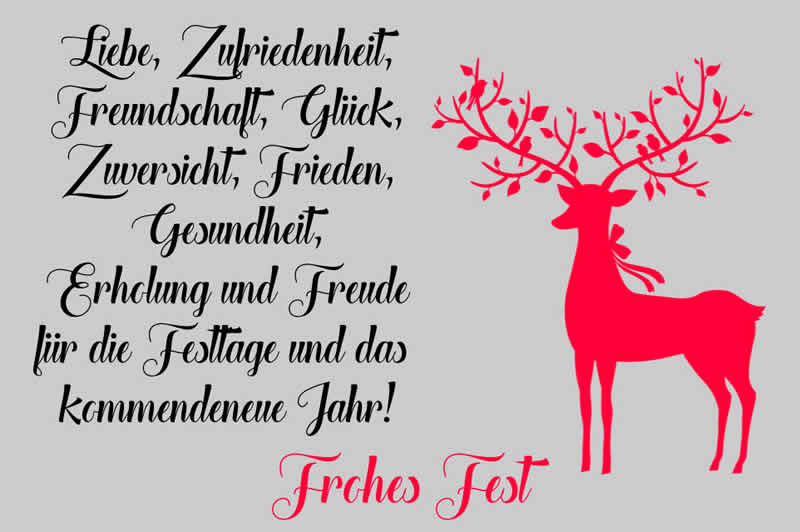 image Frohes neues Jahr virtuelle Karte mit Nachricht: Liebe, Zufriedenheit, Freundschaft, Glück, Zuversicht, Frieden, Gesundheit, Erholung und Freude für die Festtage und das kommendeneue Jahr! Frohes Fest .