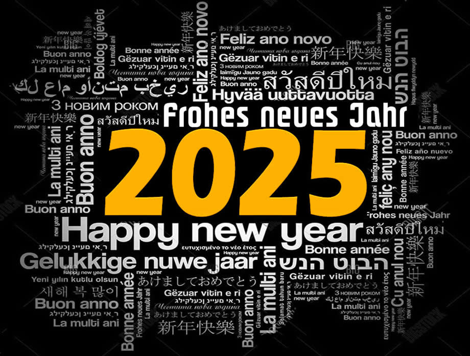Bild mit dem Text Frohes Neues Jahr, das hauptsächlich übersetzt wurde am meisten gesprochene oder weit verbreitete Sprachen der Welt