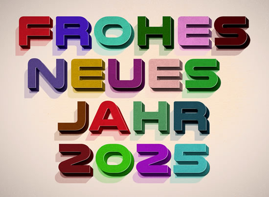 Frohes neues Jahr 2025 buntes Retro-Effekt-Bild