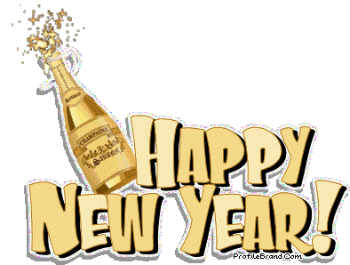 animiertes GIF mit Champagner-Entkorken und englischem Text Happy New Year