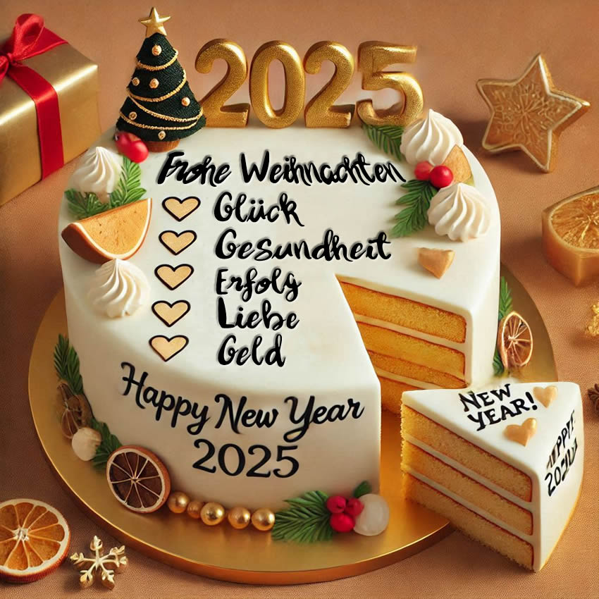 Neujahrstorte mit Wunschstückchen für 2025