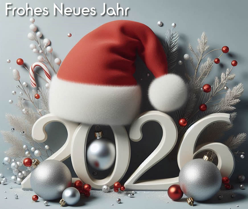 Bild mit 3D-Text , gebildet mit einer Weihnachtskugel und der Nummer eins mit Weihnachtsmütze.