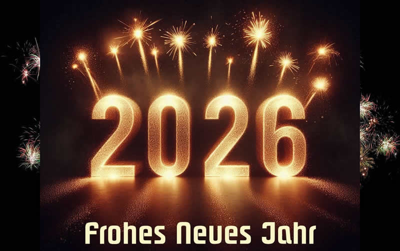 Bild mit 2026 Text bestehend aus farbigem Feuerwerk