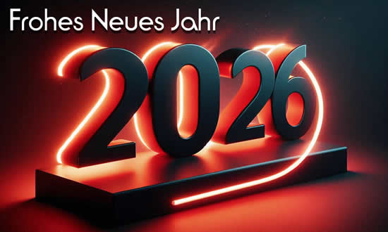 Frohes neues Jahr Urlaub mit 2026 in rotem 3D und mit Lichtfackeln