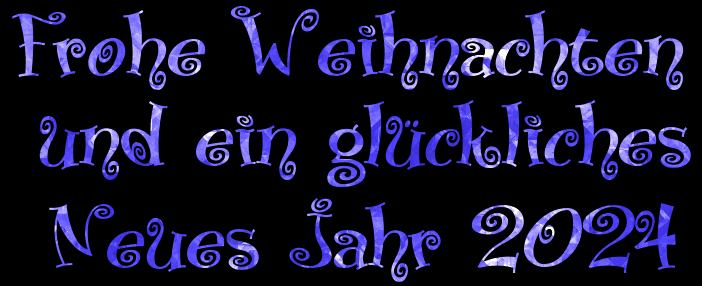 Animierter GIF-Text Frohe Weihnachten und Happy 2025 mit Fade-Effekt auf Hellblau/Blau. 