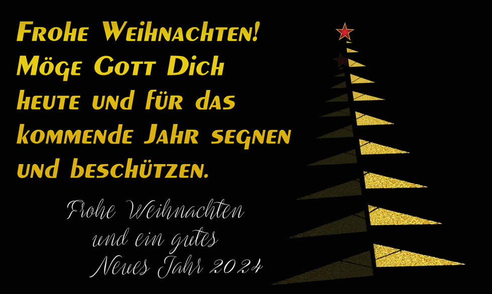 schwarzes Hintergrundbild mit stilisiertem Weihnachtsbaum und Hut mit Happy 2025-Schrift und einer schönen Begrüßungsnachricht 