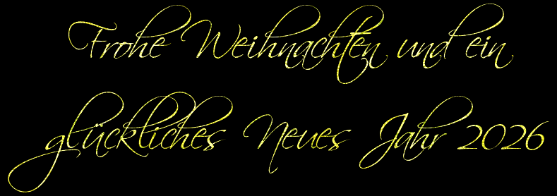 Glitzer-GIF-Animation Frohe Weihnachten Happy 2026 Goldfarbtext mit glänzendem Punkteffekt.