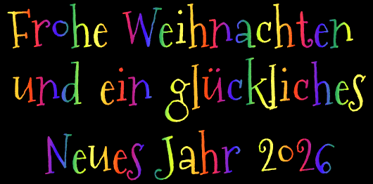 Animierter gif glitzernder roter Text Frohe Weihnachten und ein gutes neues Jahr 2026 mit funkelnden Sternen. 