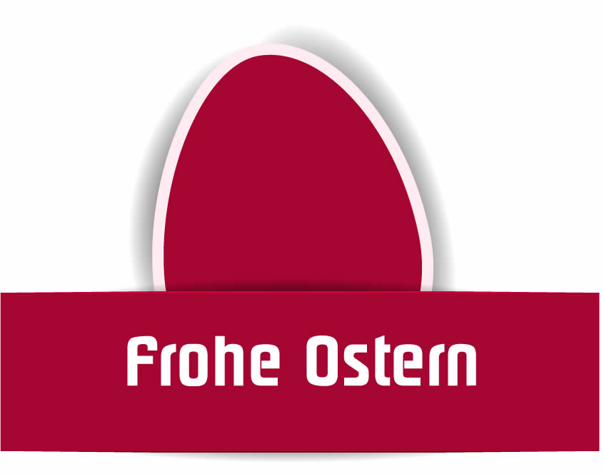 Bild mit rotem Osterei und fröhlicher Osterbotschaft