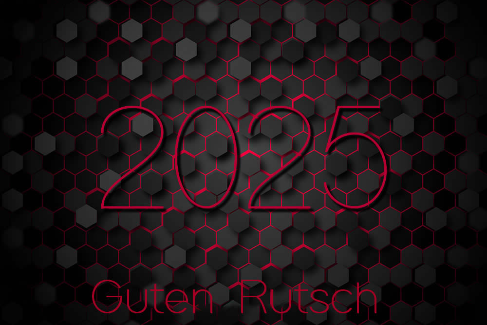 elegantes Bild in Rot und Schwarz mit Text 2025 Grüße