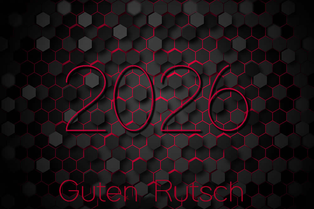elegantes Bild in Rot und Schwarz mit Text 2026 Grüße