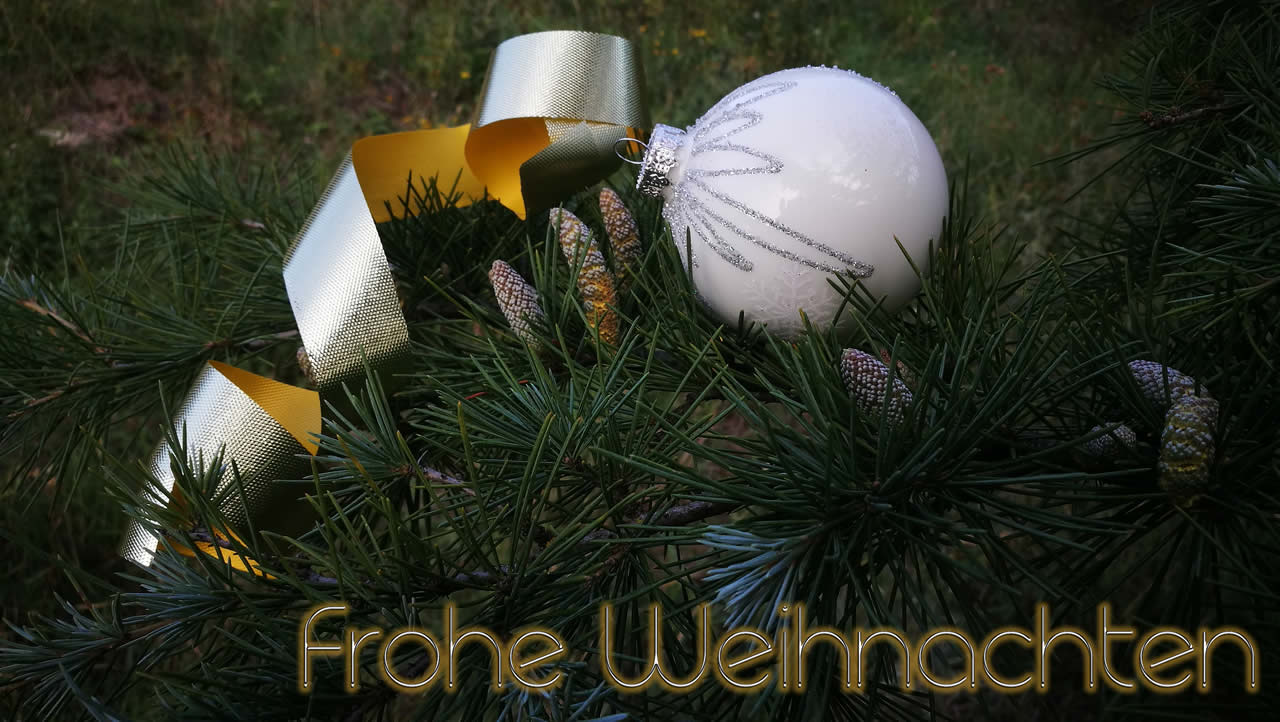 Foto mit Weihnachtsdekoration und Tannenzweig mit Tannenzapfen