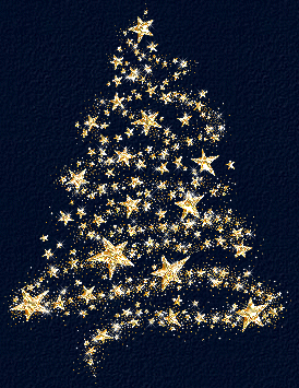 Animiertes GIF-Bild mit Weihnachtsbaum und kleinen hellen Sternen