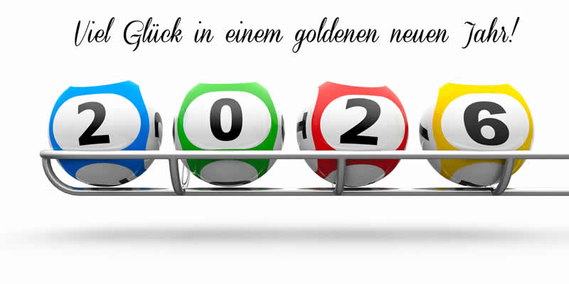 Bild mit Lotteriekugeln mit Zahlen, die 2026. Viel Glück in einem goldenen neuen Jahr!