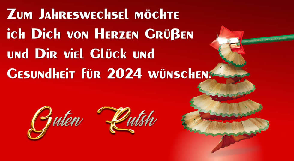 Bild mit einer Grußkarte mit einem Bleistiftspitzer, der einen Weihnachtsbaum und eine Nachricht erzeugt: Das Glück eines Freundes wie Sie macht mein Glück und meine Freude