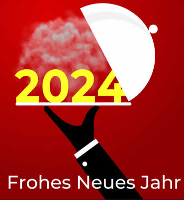 Humorvolles Bild mit 2025, gut zubereitet und dampfend heiß serviert