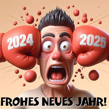 Humorvolle Karikatur zwischen dem alten und dem neuen 2025