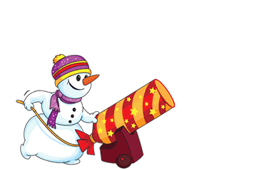 Animiertes GIF mit Schneemann, der frohes neues Jahr schießt