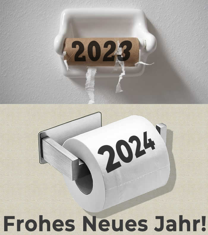 Humorvolles Bild Toilettenpapierrolle für das Jahr 2023