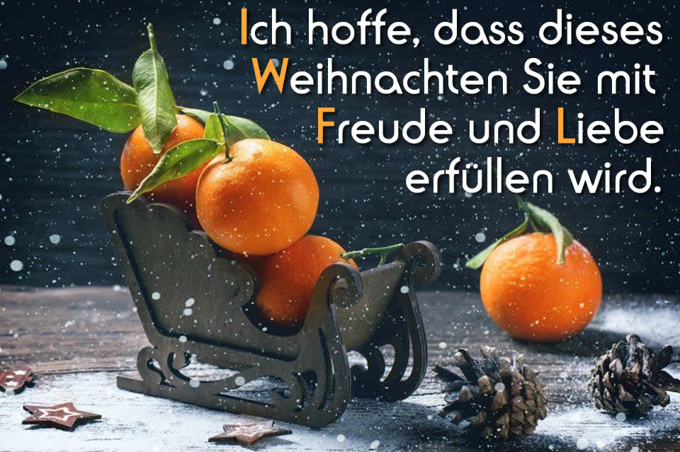 Weihnachtsgrußkartenbild mit der Botschaft: Ich hoffe, dass dieses Weihnachtsfest Sie mit Freude und Liebe erfüllen wird.